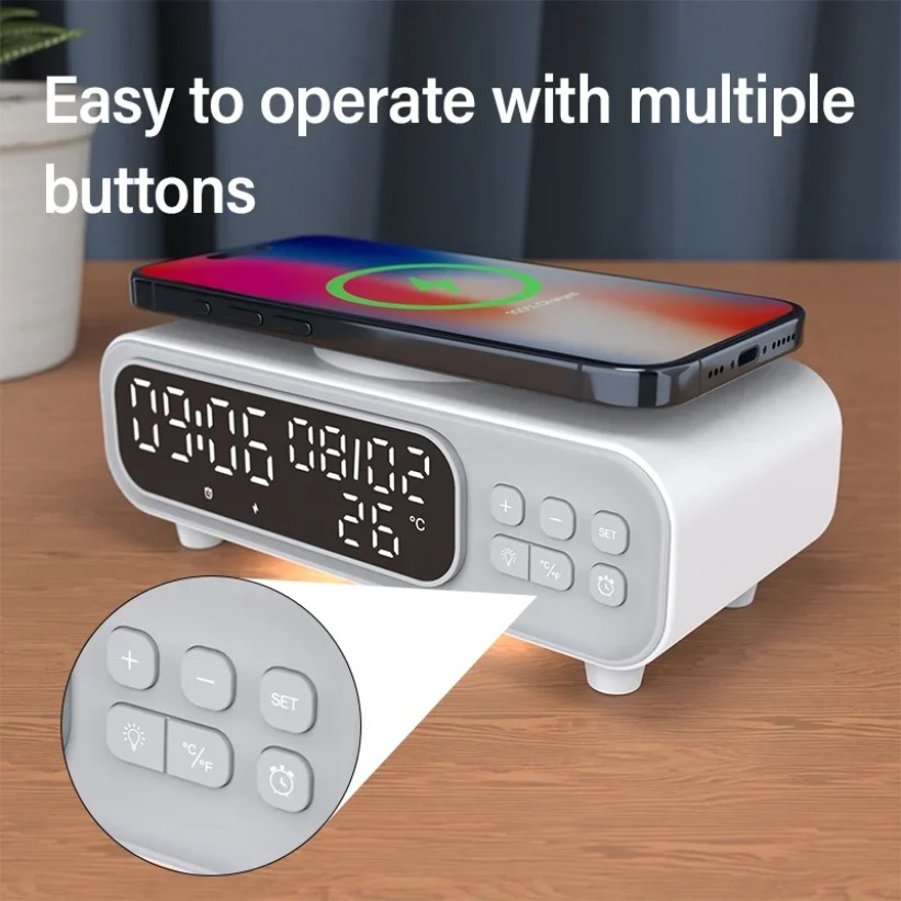 Usb C Earphone - Pengisi Daya Nirkabel 15W Jam Alarm