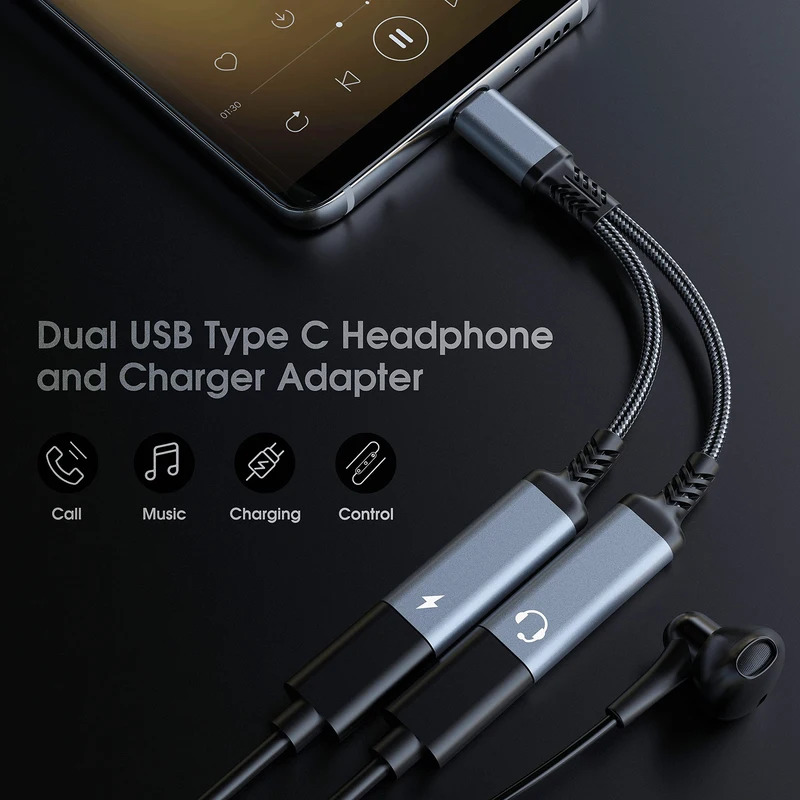 OTG 2 IN 1 USB C Splitter ke D - Earphone Splitter Jack ulasan dan harga