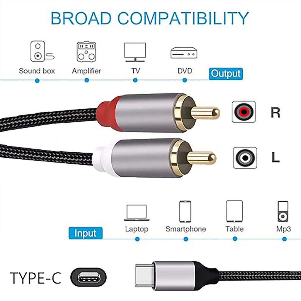 Kabel Audio USB C Ke 2 RCA, Ti - Earphone Splitter Jack ulasan dan harga